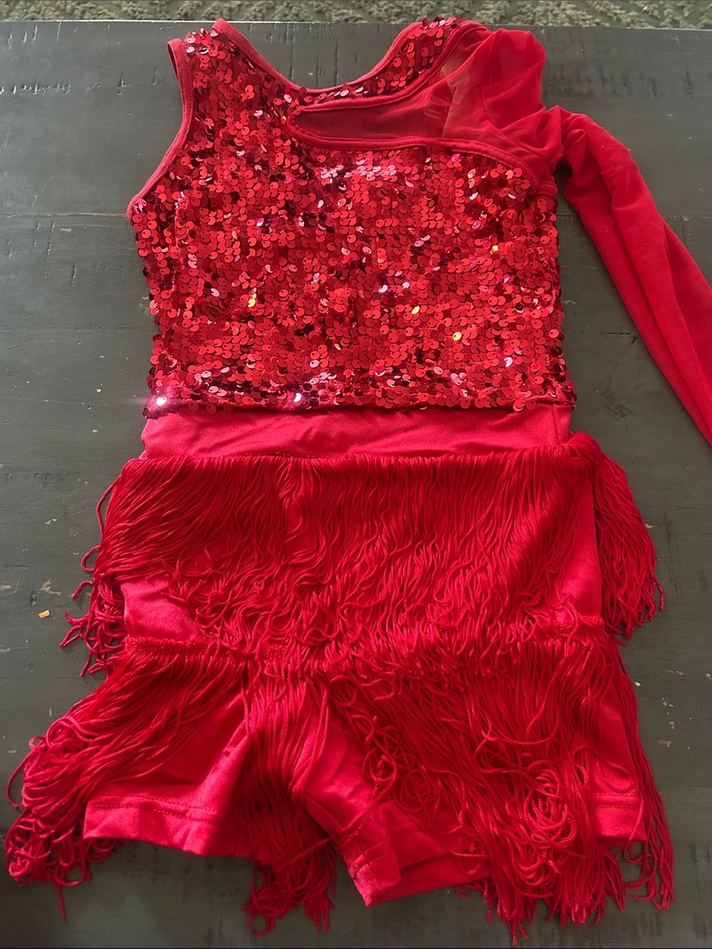 Kids Red Sequin Fringe Dance Costume